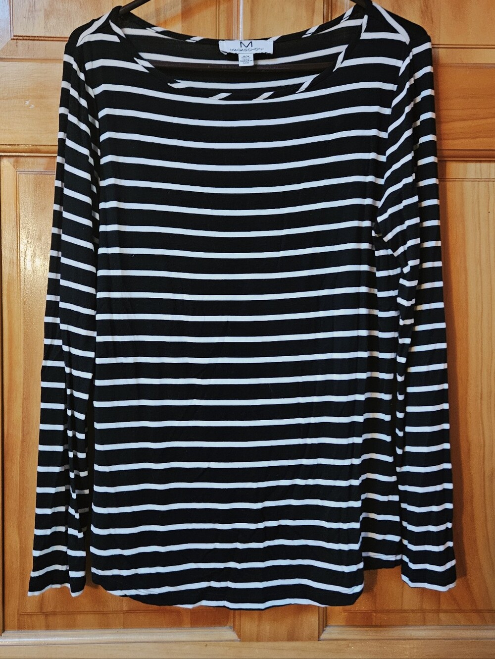 Striped Long-Sleeve Boatneck Top - Black/White